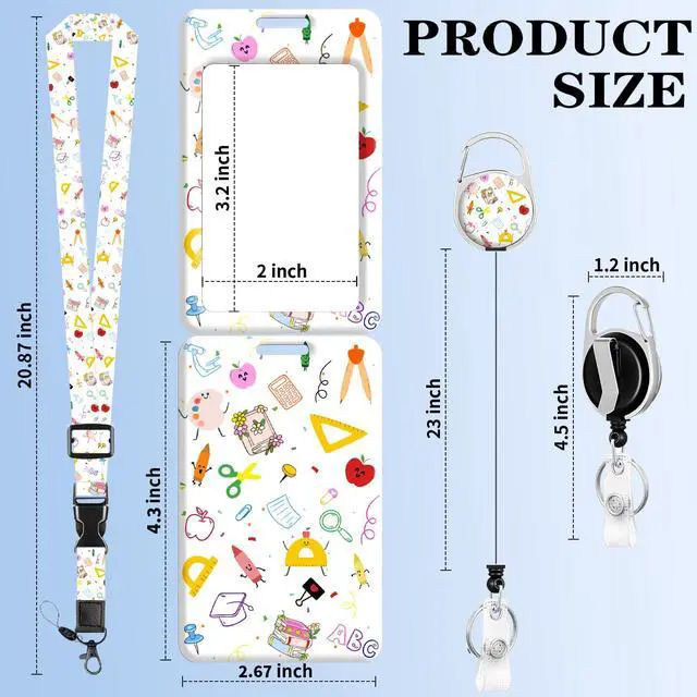 Alt view image 6 of 7 - Teacher Lanyards for Id Badges Ajustable Design, Cute Retractable Badge Reel with Carabiner Clip, Fashionable ID Badge Holder with Breakaway Lanyard for Student Women Nurse Doctor Back to School Gifts