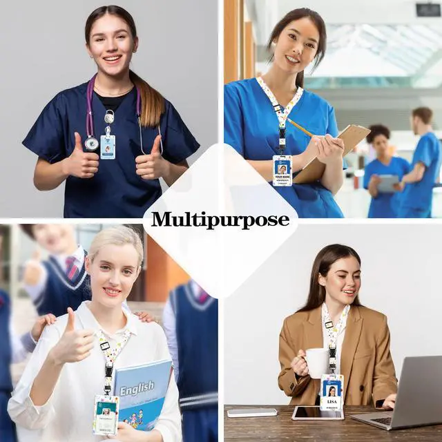 Alt view image 7 of 7 - Teacher Lanyards for Id Badges Ajustable Design, Cute Retractable Badge Reel with Carabiner Clip, Fashionable ID Badge Holder with Breakaway Lanyard for Student Women Nurse Doctor Back to School Gifts