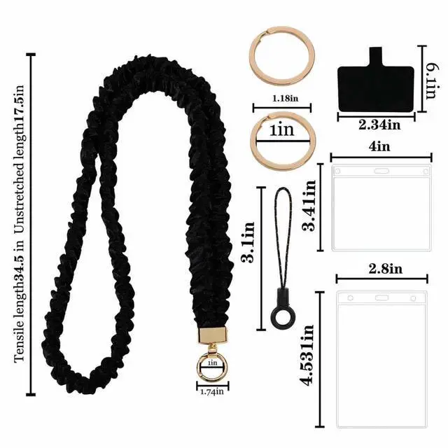 Alt view image 2 of 7 - 2 Sets Stretchy Scrunchie Lanyards Teacher, Cute Black Lanyards for ID Badges with Phone Lanyard & Keychain for Teachers, Nurses, Office & School