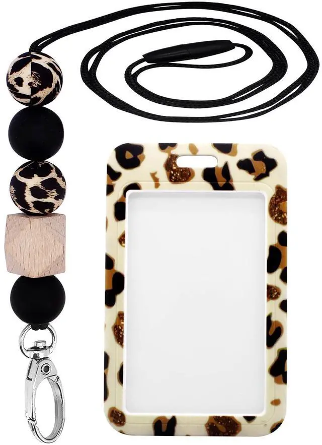 Main image of ID Badge Holder with Silicone Beaded Breakaway Lanyard Positivity Necklace Lanyards Name Tag Badge Holder for Women Nurses Office School Vertical Teacher Key Chain