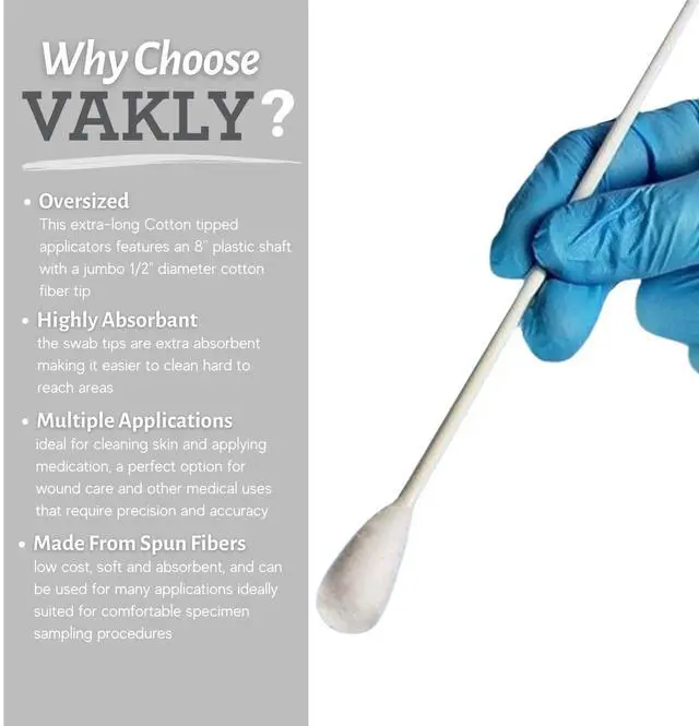 Alt view image 3 of 7 - Oversized Cotton Tipped Applicators 8" (100 Pack) Large 1/2" Swab Extra Long Cotton Swabs with Plastic Shaft, Non-Sterile Applicator Sticks