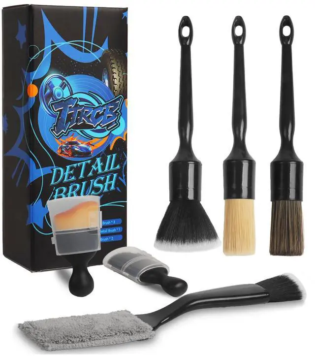 Main image of 6PCS Car Detailing Brush Set, Boars Hair Car Detailing Brushes, Ultra Soft No Scratch Interior Detail Brush, Car Duster, Car Interior Detailing kit, Car Cleaning Supplies kit for Leather, Air Vents