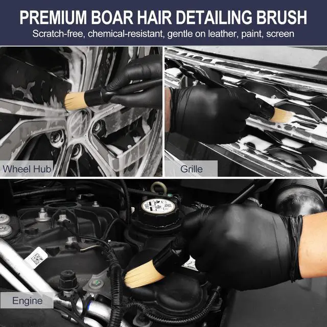 Alt view image 2 of 7 - 6PCS Car Detailing Brush Set, Boars Hair Car Detailing Brushes, Ultra Soft No Scratch Interior Detail Brush, Car Duster, Car Interior Detailing kit, Car Cleaning Supplies kit for Leather, Air Vents