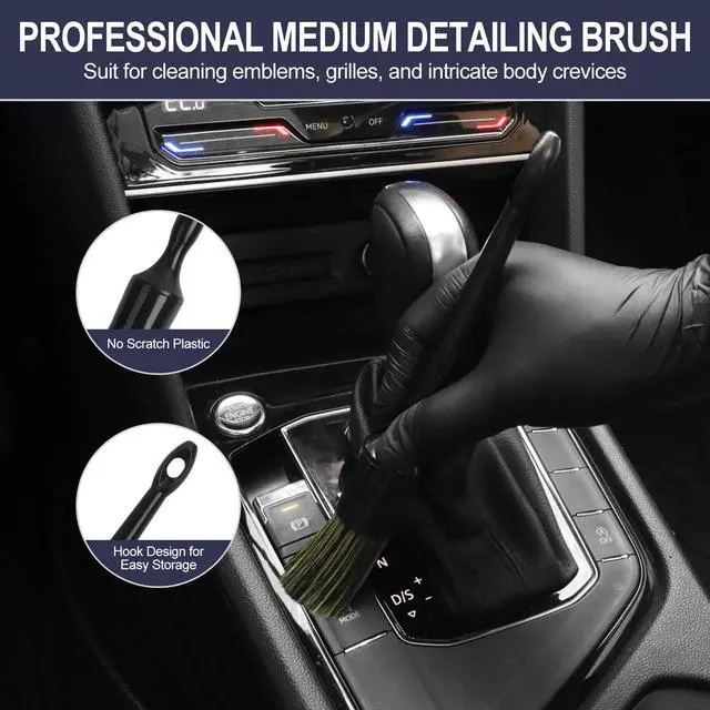 Alt view image 4 of 7 - 6PCS Car Detailing Brush Set, Boars Hair Car Detailing Brushes, Ultra Soft No Scratch Interior Detail Brush, Car Duster, Car Interior Detailing kit, Car Cleaning Supplies kit for Leather, Air Vents