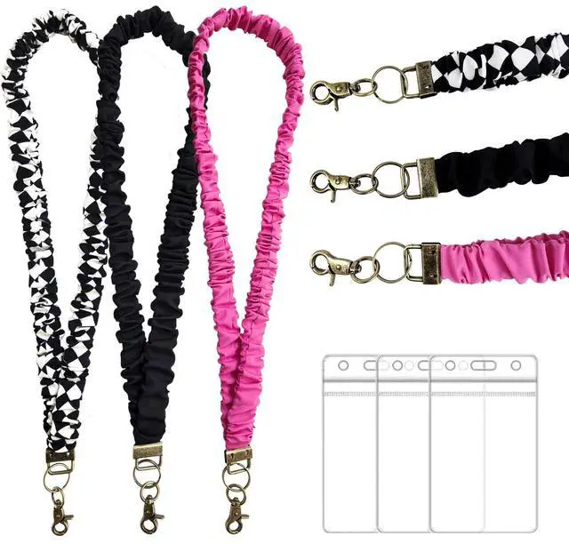 Main image of 3 Pcs Scrunchie Lanyards for ID Badges Retractable Badge Holder with Clip-Stretchy Elastic Keychain ID Holder Scrunchie Lanyard for Women Work, Office, School, Hospital, Cruise, 3 Styles