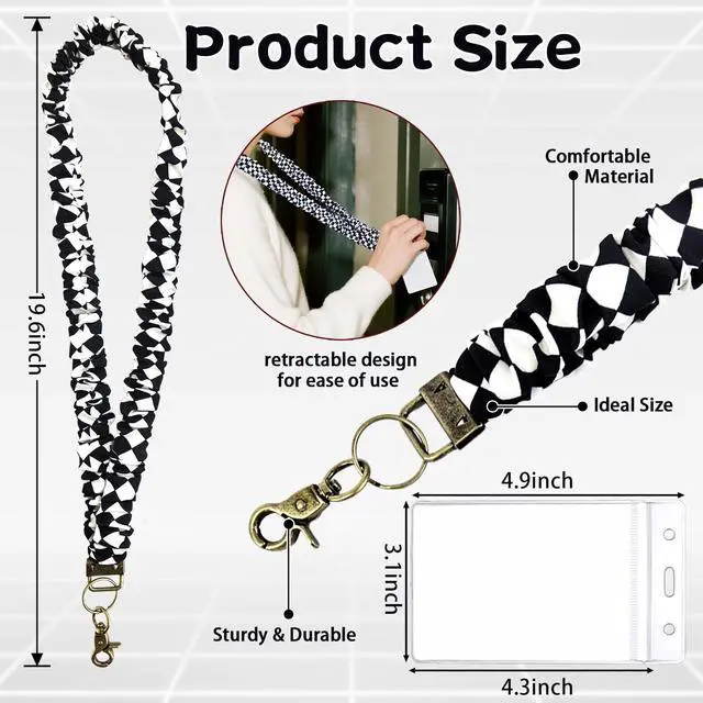 Alt view image 2 of 7 - 3 Pcs Scrunchie Lanyards for ID Badges Retractable Badge Holder with Clip-Stretchy Elastic Keychain ID Holder Scrunchie Lanyard for Women Work, Office, School, Hospital, Cruise, 3 Styles