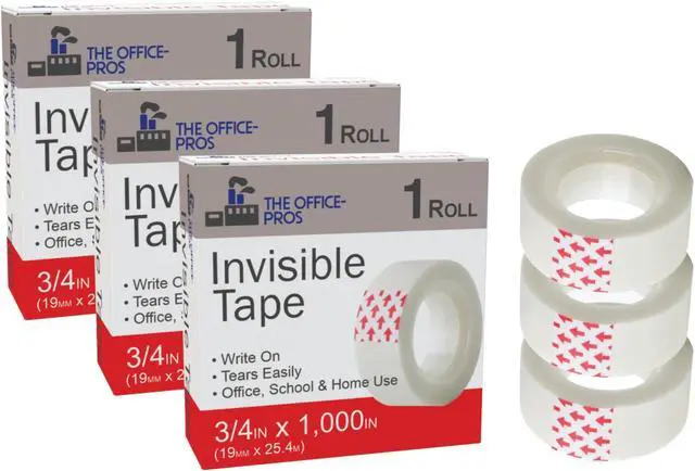 Main image of Invisible Tape Refills, 3/4 x 1,000 Inches, Tape for Office, Home, School - Tape Refill for Dispenser, Invisible On Paper - 3/4" x 1,000" - 3 Rolls
