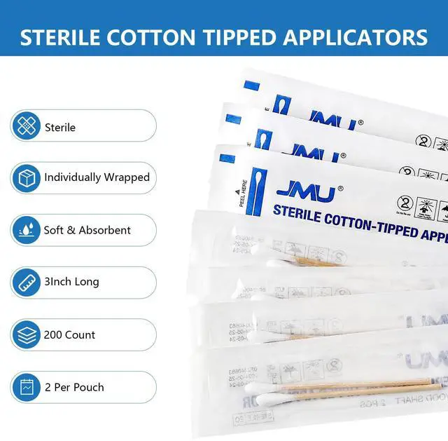 Alt view image 2 of 6 - Sterile Cotton Tipped Applicators 3", 200 Count Sterile Cotton Swabs