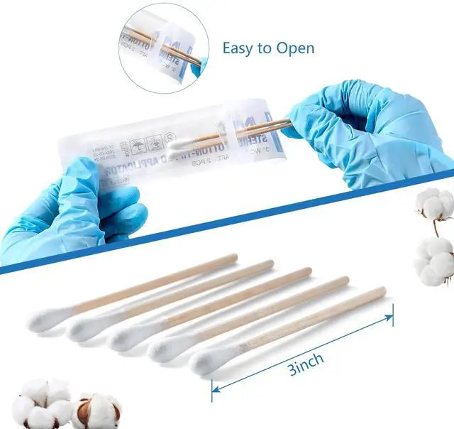 Alt view image 5 of 6 - Sterile Cotton Tipped Applicators 3", 200 Count Sterile Cotton Swabs