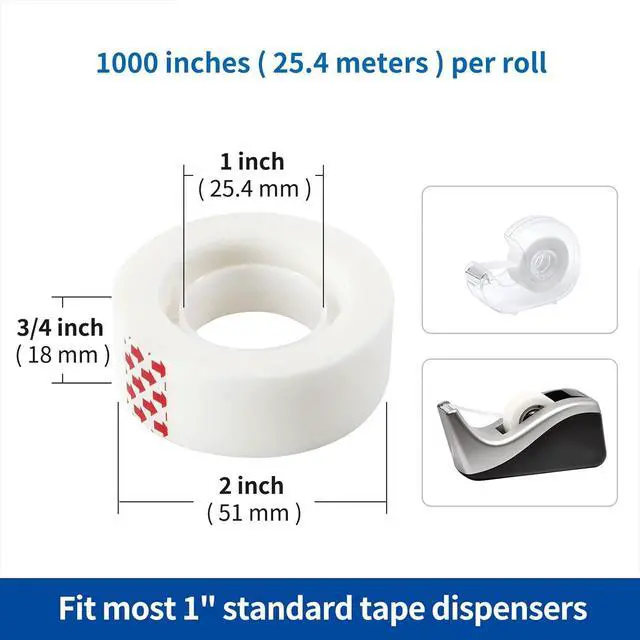 Alt view image 6 of 6 - Invisible Tape Refills, 3/4 x 1,000 Inches, Tape for Office, Home, School - Tape Refill for Dispenser, Invisible On Paper - 3/4" x 1,000" - 3 Rolls