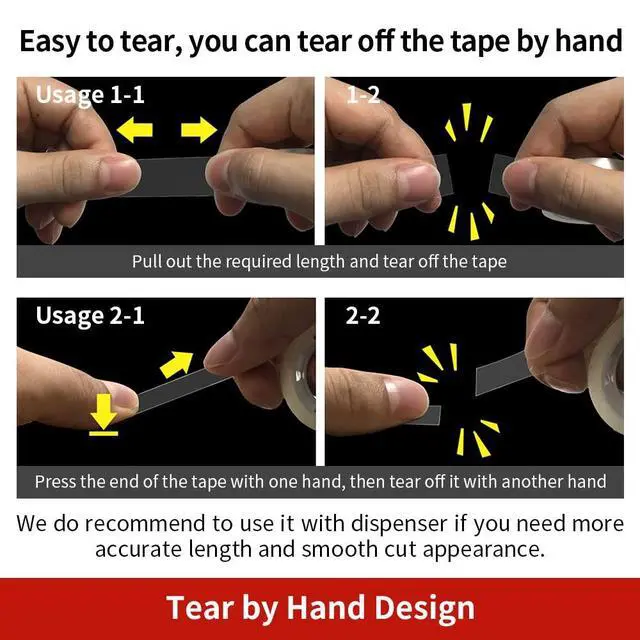 Alt view image 2 of 7 - 6 Rolls Transparent Tape Refills, Clear Tape, Hand Tearable, 3/4 x 1000 Inches, Glossy Gift Wrapping Tape for Dispenser, Office, School, Home
