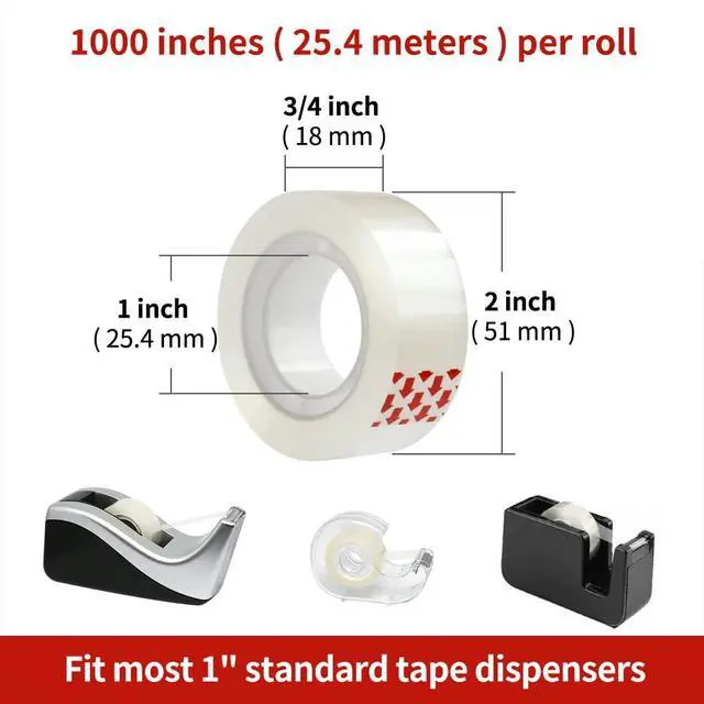 Alt view image 3 of 7 - 6 Rolls Transparent Tape Refills, Clear Tape, Hand Tearable, 3/4 x 1000 Inches, Glossy Gift Wrapping Tape for Dispenser, Office, School, Home