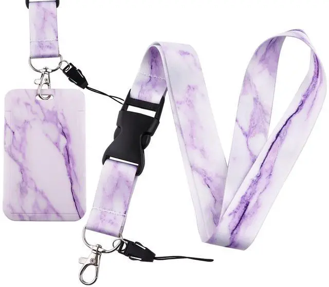 Main image of Cool Purple Marble Lanyard with ID Badge Holder Detachable Cute Aesthetic School Keys Lanyard ID Holder for Women Teachers Girls
