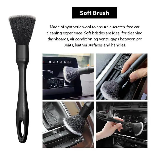 Alt view image 5 of 6 - 4 PCS Car Detailing Brush Set, Boars Bristle No Scratch Dusting Tool Cleaning Auto Interior or Exterior, Premium Brushes Cleaning Supplies for Dashboard Air Vent Seat Wheel