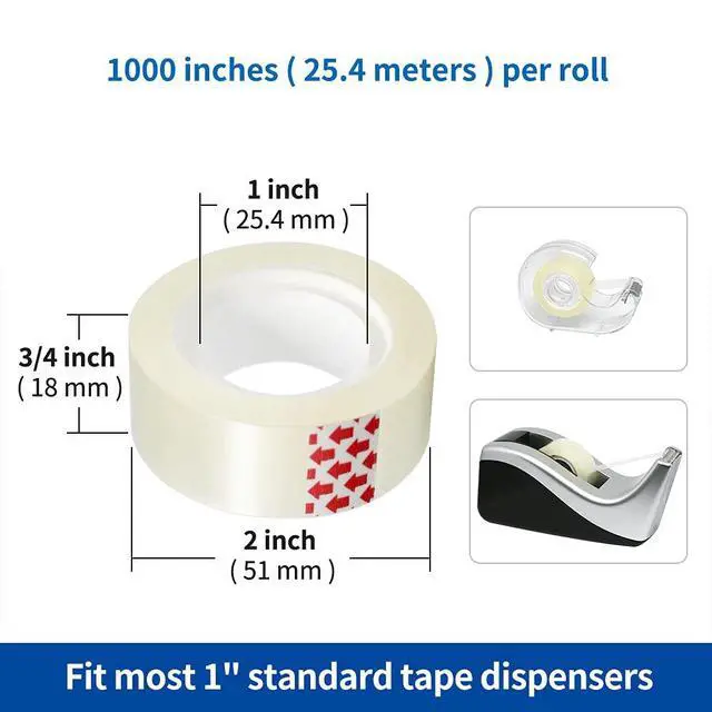 Alt view image 2 of 7 - Transparent Tape Refills, 6 Rolls, 3/4 x 1000 Inches, 1 inch Core, Clear Desk Refillable Tape Dispenser Refill Rolls, Glossy Gift Wrapping Tape, Engineered for Home Office School Use