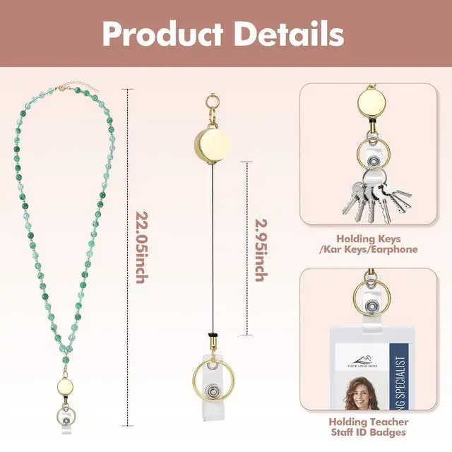 Alt view image 7 of 7 - Retractable Lanyards for ID Badges Cute Beaded Teachers Lanyard