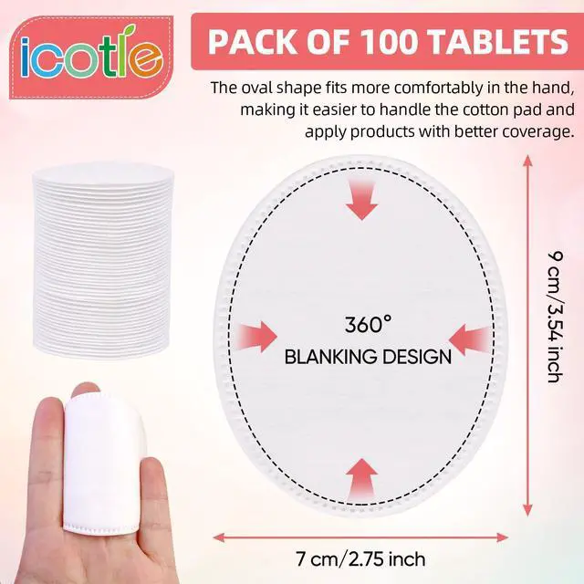 Alt view image 2 of 6 - Oval Cotton Pads (100 Count) Ultra-Soft Cotton Ovals 100% Cotton Spunlace Purely Physical Technology, Large Makeup Remover Pads Facial Cotton Pads for Makeup Removal, Cleansing, Toner Application