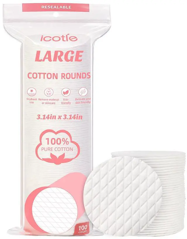 Main image of Extra Large Cotton Rounds, 100% Pure Cotton Pads, 3.14 Inch Soft Lint-Free Facial Cleansing Pads for Makeup Removal, Toner Application, Nail Polish Removal and Daily Skincare, 100 Count