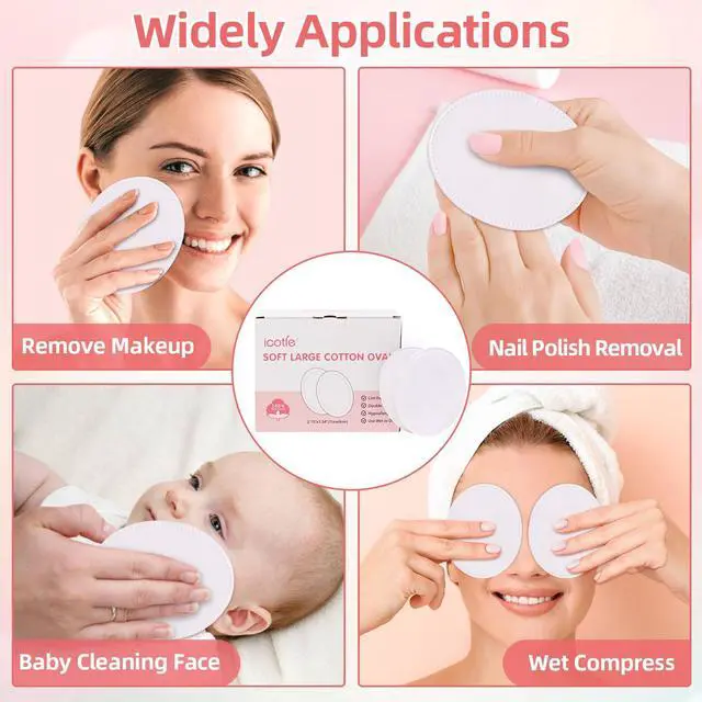 Alt view image 6 of 6 - Oval Cotton Pads (100 Count) Ultra-Soft Cotton Ovals 100% Cotton Spunlace Purely Physical Technology, Large Makeup Remover Pads Facial Cotton Pads for Makeup Removal, Cleansing, Toner Application