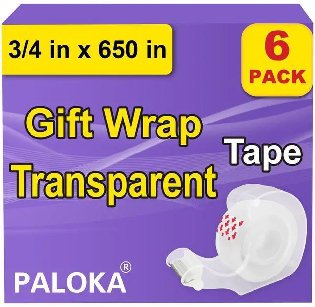 Main image of Tape, Transparent Tape for Gift Wrapping, 6 Dispensered Rolls, Glossy Finish, Great for Holiday Wrapping Paper, Office&School Supplies, 3/4 x 650 Inches