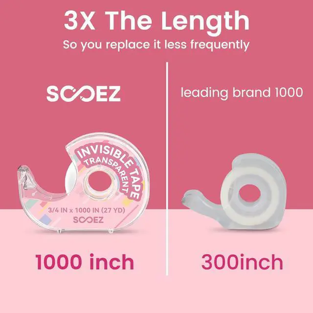 Alt view image 2 of 7 - Invisible Tape for Gift Wrapping, 3 Mega Rolls = 9 Regular, 3/4x 1000, 3 Rolls with 3 Tape Dispenser Engineered for Repairing, Clear Tape for Christmas Wrapping, Paper, Office&School Supplies