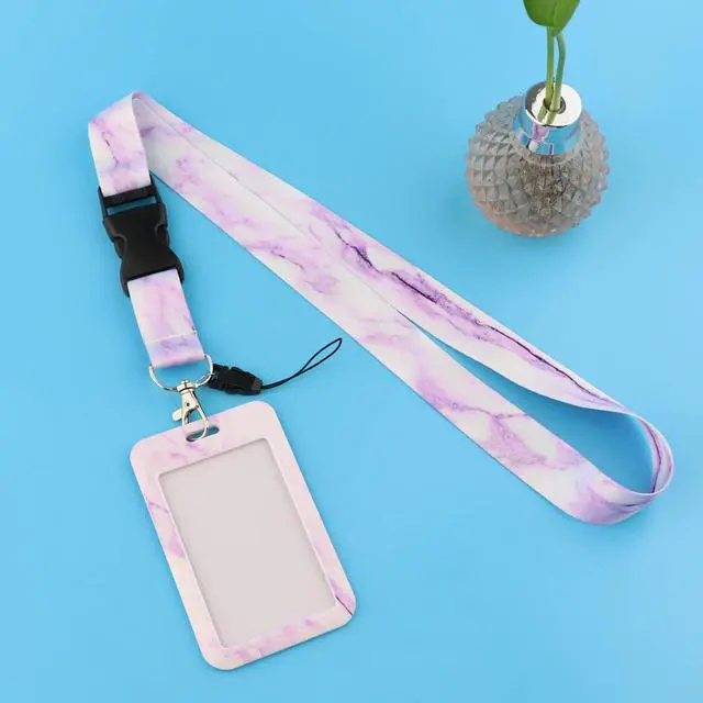 Alt view image 2 of 6 - Cool Purple Marble Lanyard with ID Badge Holder Detachable Cute Aesthetic School Keys Lanyard ID Holder for Women Teachers Girls