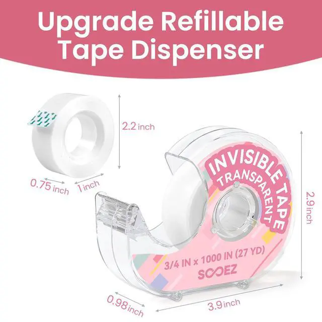 Alt view image 3 of 7 - Invisible Tape for Gift Wrapping, 3 Mega Rolls = 9 Regular, 3/4x 1000, 3 Rolls with 3 Tape Dispenser Engineered for Repairing, Clear Tape for Christmas Wrapping, Paper, Office&School Supplies