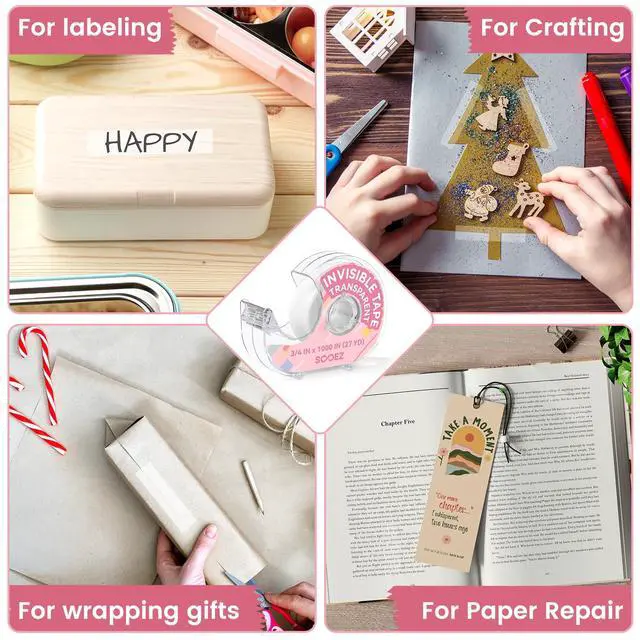 Alt view image 7 of 7 - Invisible Tape for Gift Wrapping, 3 Mega Rolls = 9 Regular, 3/4x 1000, 3 Rolls with 3 Tape Dispenser Engineered for Repairing, Clear Tape for Christmas Wrapping, Paper, Office&School Supplies