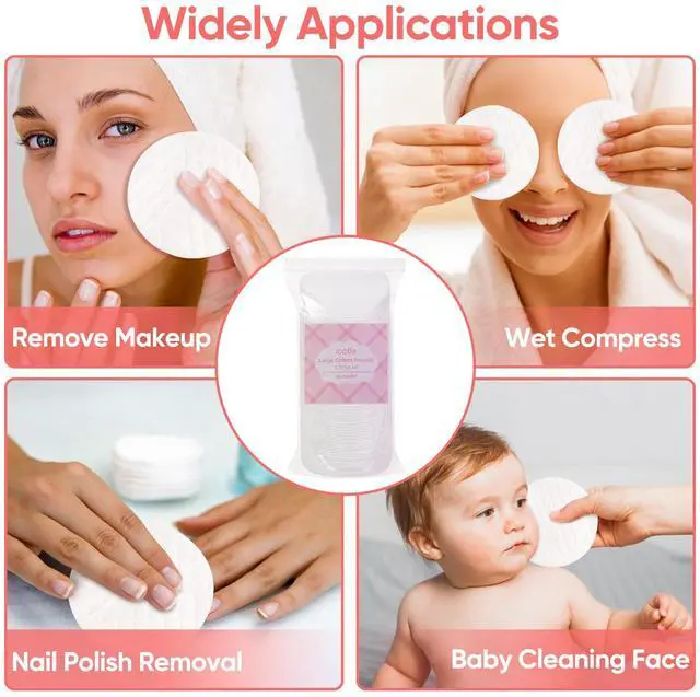 Alt view image 6 of 6 - Extra Large Cotton Rounds, Diameter 3.14", 100% Pure Cotton Pads, Soft and Lint-Free, for Removing Makeup, Nail Polish, and Cleansing Face, 120 Count