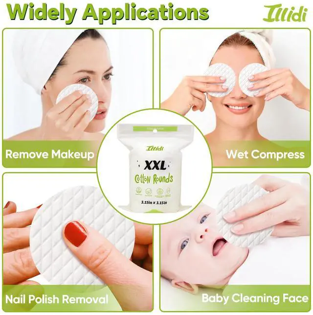 Alt view image 7 of 7 - Extra Large Cotton Rounds, 3.15 inches Diameter,(120 Count),100% Pure Cotton Pads, Soft and Lint-Free for Makeup Removal and Face Cleansing