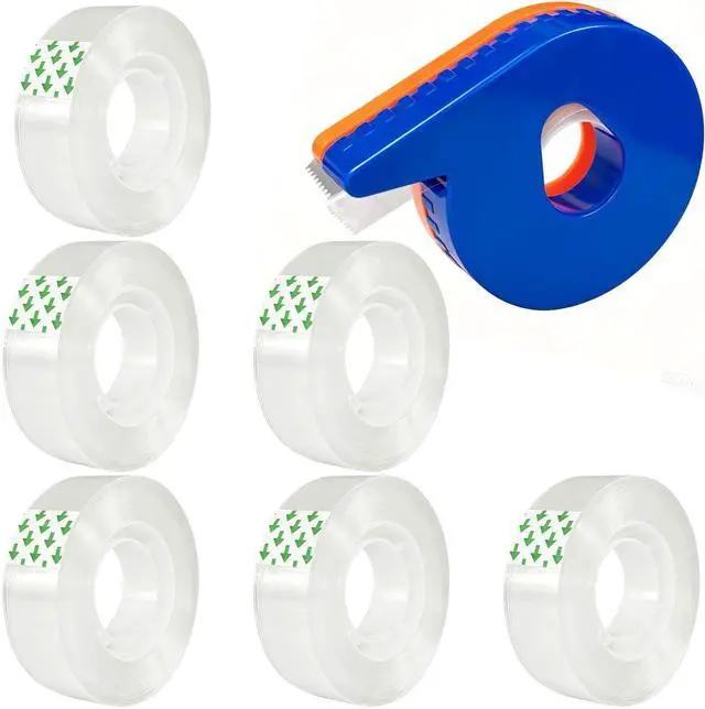 Main image of 6 Transparent Tape Refills Rolls 3/4-Inch x 2000 Inches with Tape Dispenser