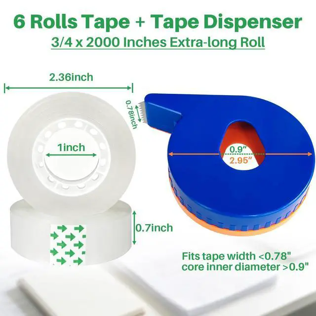 Alt view image 2 of 7 - 6 Transparent Tape Refills Rolls 3/4-Inch x 2000 Inches with Tape Dispenser