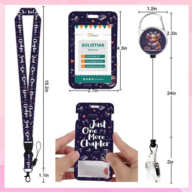 Alt view image 2 of 6 - Highland Cow Lanyards for Id Badges - Cosmisun Bow Cow ID Badge Holder with Lanyard Book Lover Badge Reel Retractable ID Holder Keychain Clip Card Protector for Students Women Teacher Office Gifts
