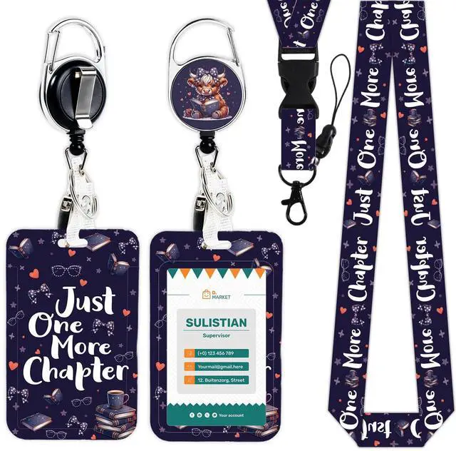 Main image of Highland Cow Lanyards for Id Badges - Cosmisun Bow Cow ID Badge Holder with Lanyard Book Lover Badge Reel Retractable ID Holder Keychain Clip Card Protector for Students Women Teacher Office Gifts