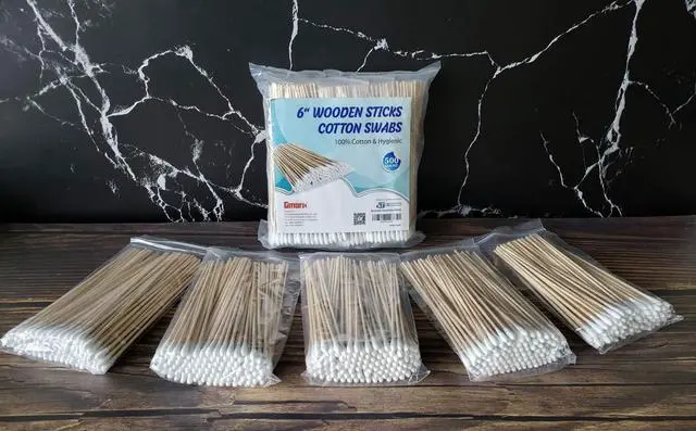 Alt view image 3 of 6 - 6 inch Long Wooden Cotton Swabs (500 Count) - Industrial Grade Cotton Tipped Applicators - Sturdy Birch Wood Sticks Cleaning,Makeup,Pet Care & Electronics - Non-Snap Professional Quality GM1091B