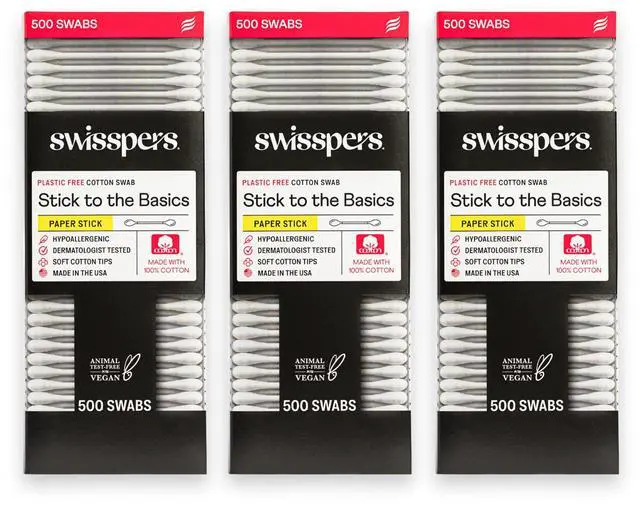 Main image of Stick to The Basics Biodegradable Cotton Swabs - 100% Natural, Plastic-Free Q-tip Alternative - Premium USA-Made Beauty Tool for Makeup, Skincare, Pet Care & More (500 Count) 3 Pack