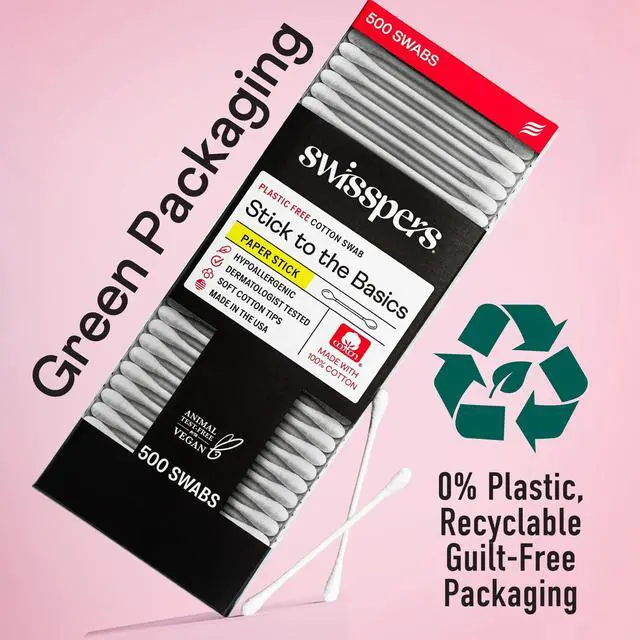 Alt view image 4 of 7 - Stick to The Basics Biodegradable Cotton Swabs - 100% Natural, Plastic-Free Q-tip Alternative - Premium USA-Made Beauty Tool for Makeup, Skincare, Pet Care & More (500 Count) 3 Pack