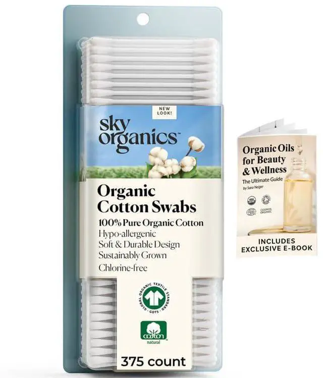 Alt view image 2 of 7 - - Organic Cotton Swabs, Ultra Soft Tips - Strong & Durable - Hypoallergenic - Chlorine Free - Sustainable - Natural, Vegan & Cruelty Free - Skin Care & Self Care w ebook