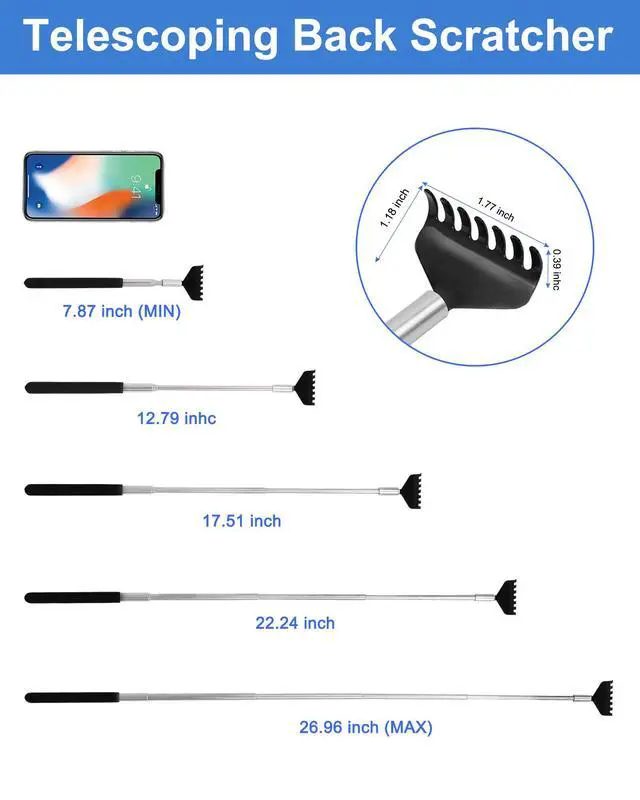 Alt view image 5 of 7 - Portable Extendable Back Scratcher, 2 Pack Metal Telescoping Backscratchers for Adults, Kids,Dogs Itch Scratcher with Beautiful Gifts Packaging