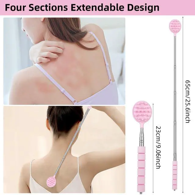 Alt view image 2 of 7 - Back Scratcher for Women, Extendable Pink Back Scratcher with Double Sided Head, Stocking Stuffers Mothers Day Gifts Christmas Birthday Gifts for Women Mom
