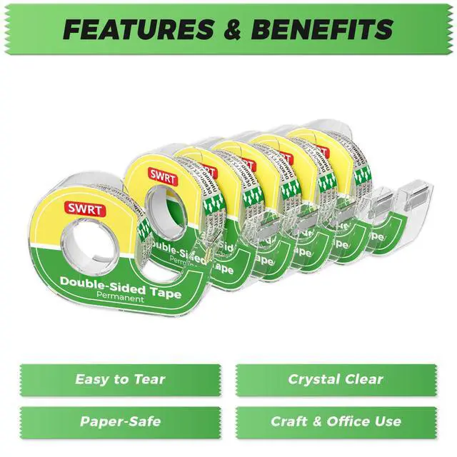 Alt view image 3 of 6 - Double Sided Tape for Crafts, 6 Pack with Dispenser, 1/2 in x 300 Inches, Double Stick Tape for Gift Wrapping, Double Sided Tape Office & School Supplies