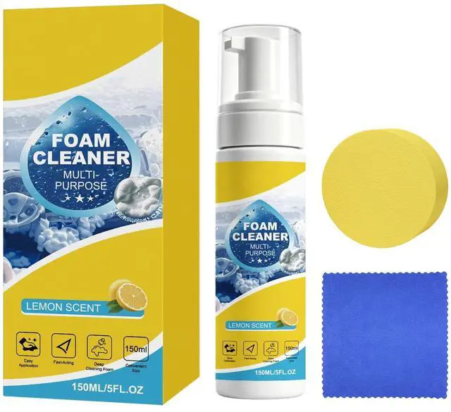 Main image of Car Interior Cleaner Foam Kit with Sponge & Towel, Multi Purpose Foam Cleaner for Leather, Fabric, Plastic & Upholstery, Deep Cleaning Car Dashboard Seats Carpet Headliner, Lemon Fresh Scent