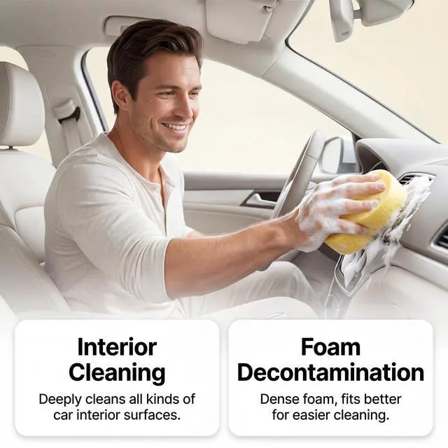 Alt view image 6 of 7 - Car Interior Cleaner Foam Kit with Sponge & Towel, Multi Purpose Foam Cleaner for Leather, Fabric, Plastic & Upholstery, Deep Cleaning Car Dashboard Seats Carpet Headliner, Lemon Fresh Scent