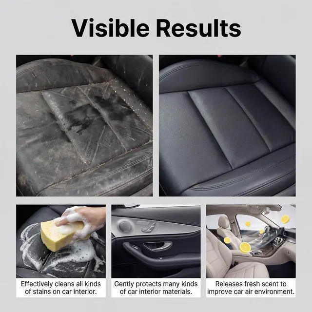 Alt view image 2 of 7 - Car Interior Cleaner Foam Kit with Sponge & Towel, Multi Purpose Foam Cleaner for Leather, Fabric, Plastic & Upholstery, Deep Cleaning Car Dashboard Seats Carpet Headliner, Lemon Fresh Scent