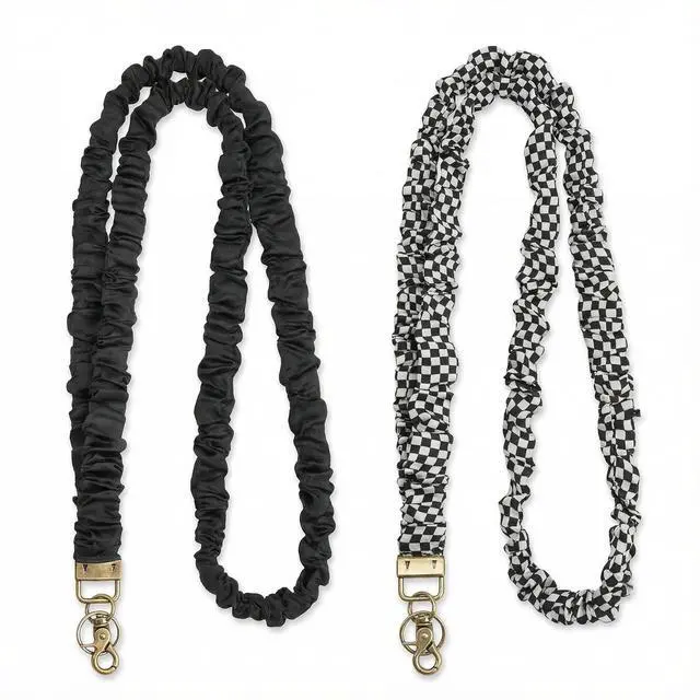 Main image of 2 Pack Stretchy Teacher Lanyard for ID Badges, Soft Black Checkered Scrunchie Lanyards for Keys, Cute Elastic Neck Strap for Women Nurses, Comfy Fabric Badge Holder for Cruise