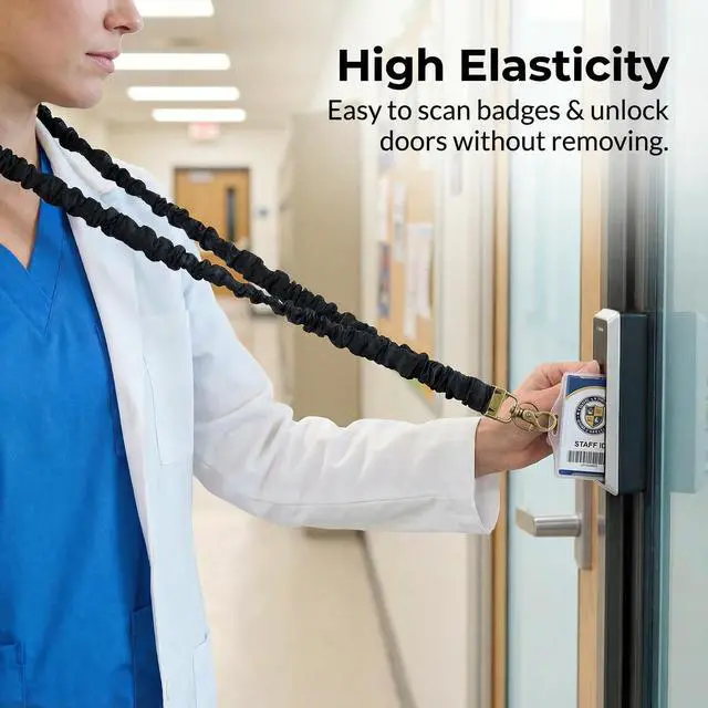 Alt view image 3 of 7 - 2 Pack Stretchy Teacher Lanyard for ID Badges, Soft Black Checkered Scrunchie Lanyards for Keys, Cute Elastic Neck Strap for Women Nurses, Comfy Fabric Badge Holder for Cruise