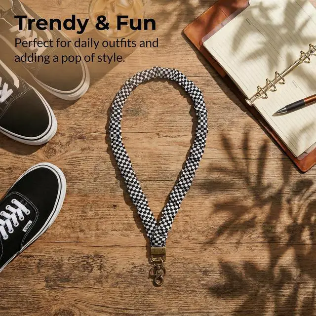 Alt view image 5 of 7 - 2 Pack Stretchy Teacher Lanyard for ID Badges, Soft Black Checkered Scrunchie Lanyards for Keys, Cute Elastic Neck Strap for Women Nurses, Comfy Fabric Badge Holder for Cruise