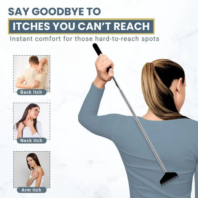 Alt view image 5 of 7 - Robust Telescoping Back Scratcher for Instant Itch Relief, Extra Wide Head, Stainless Steel Handle Reaches Anywhere, Back Scratcher for Men, Back Scratcher for Women, Extends from 8" to 27" Gift Box