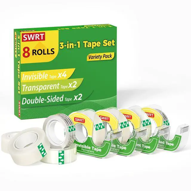 Main image of Gift Wrapping Tape, 8 Rolls with Dispensers, 3-Type Variety Pack