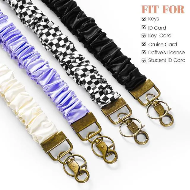 Alt view image 4 of 7 - Scrunchie Lanyard with ID Badges Holder for Women, Stretchy Lanyards for Teachers, Cute Neck Lanyard for Keys(Checkered)